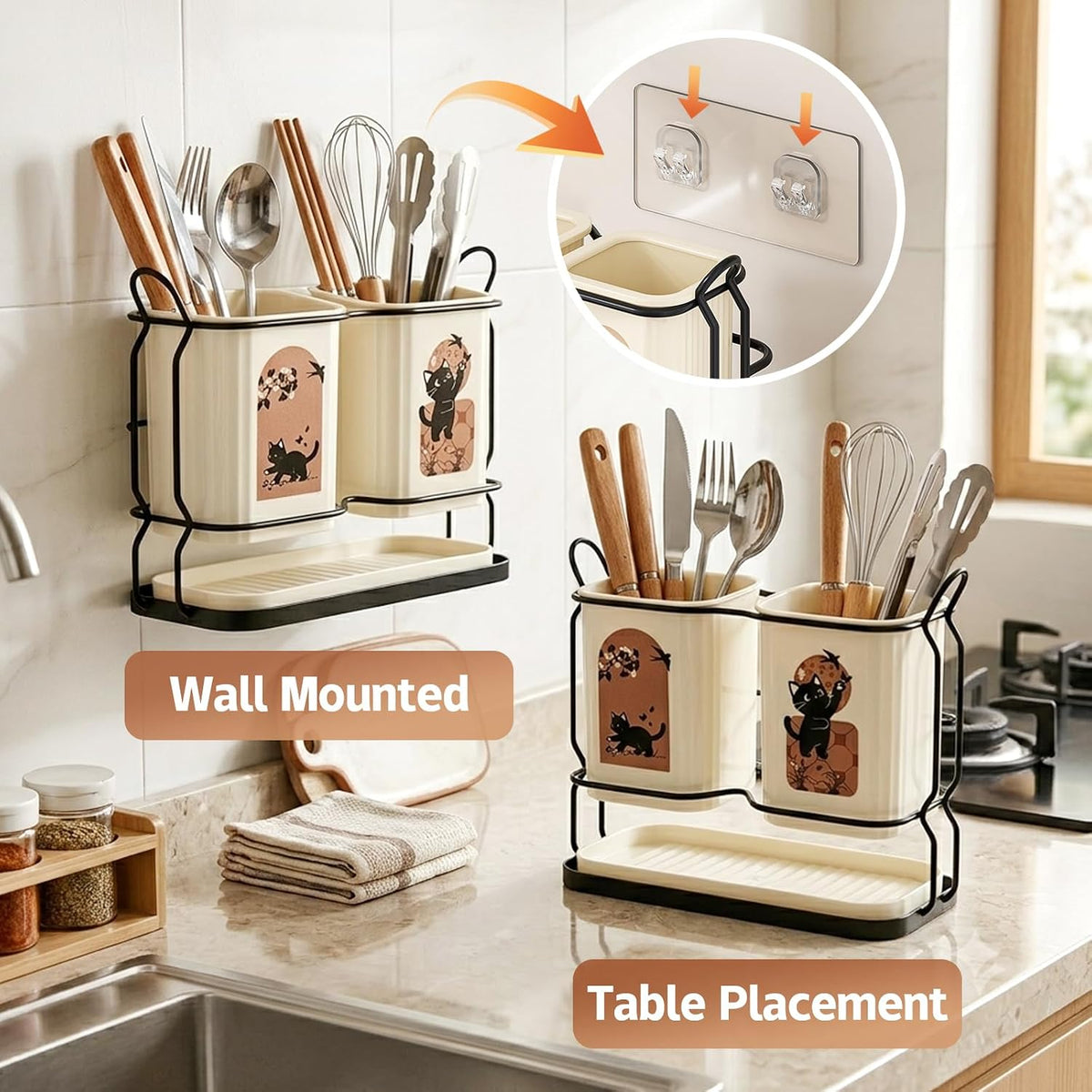 SFGHOUSE Kitchen Utensil Holder Countertop Wall Mount Drying Organizer