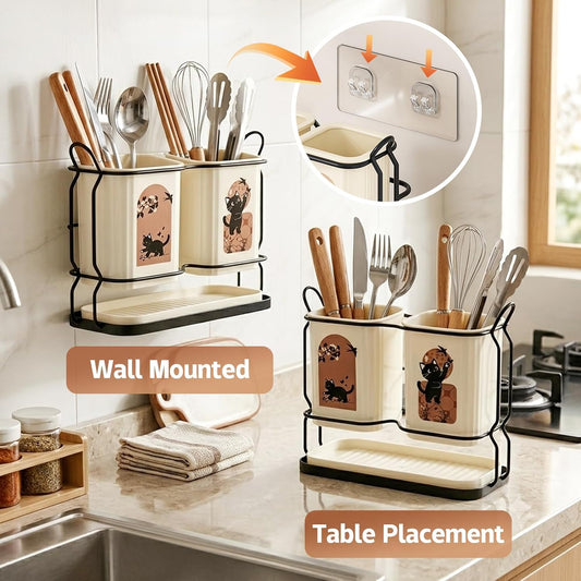 SFGHOUSE Kitchen Utensil Holder Countertop Wall Mount Drying Organizer