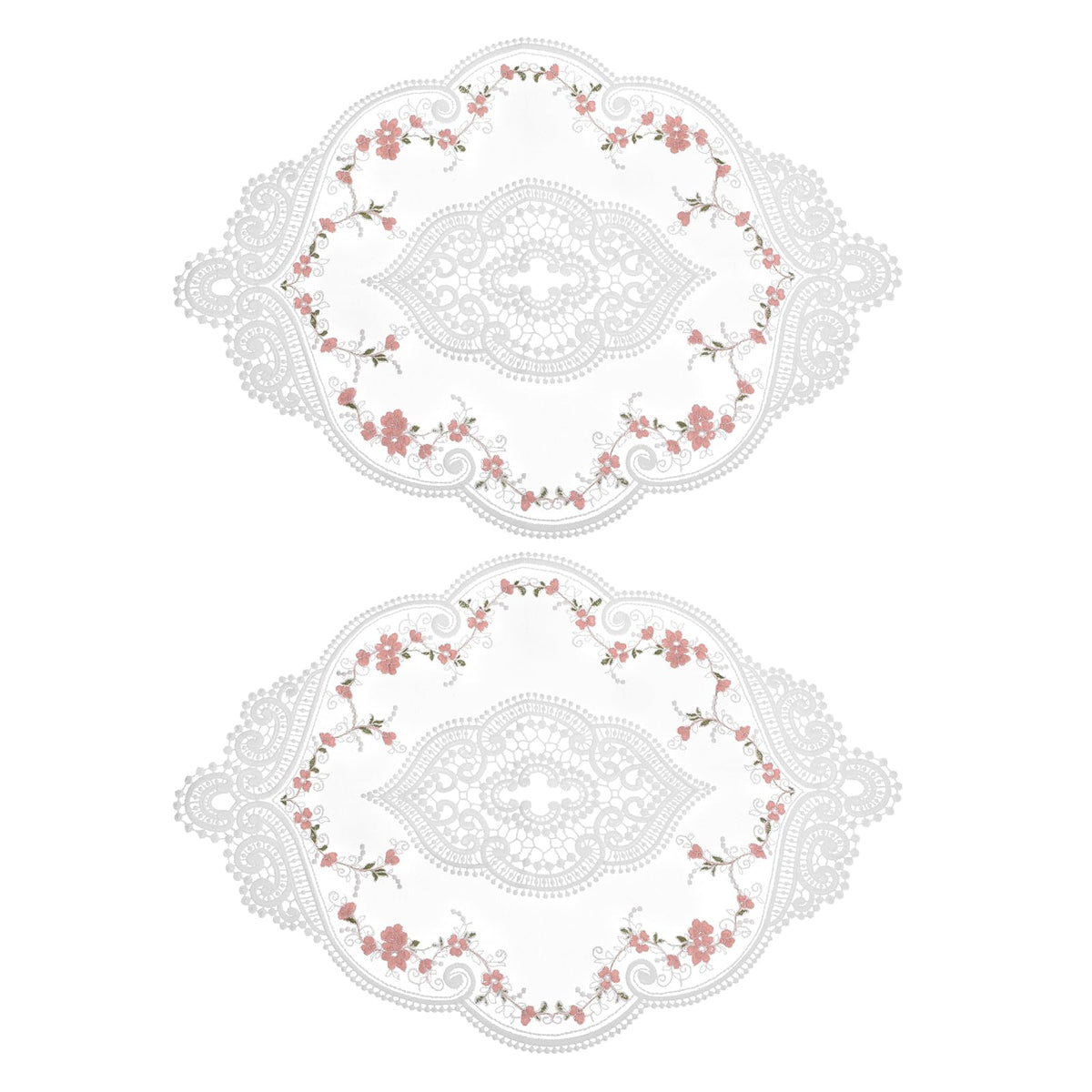 uxcell 2Pack Retro Lace Placemat 12x17-in Oval Embroidered Table Place Mats French Crochet Doilies Coasters Cup Mat for Home Wedding, Red