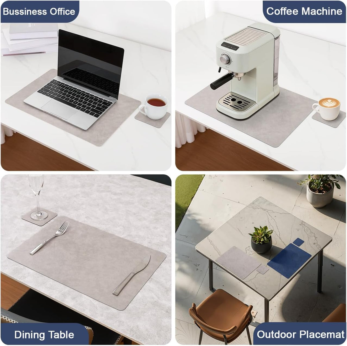 Vinyl Placemats Set of 6, Dual Sided Place Mats with Drink Coasters