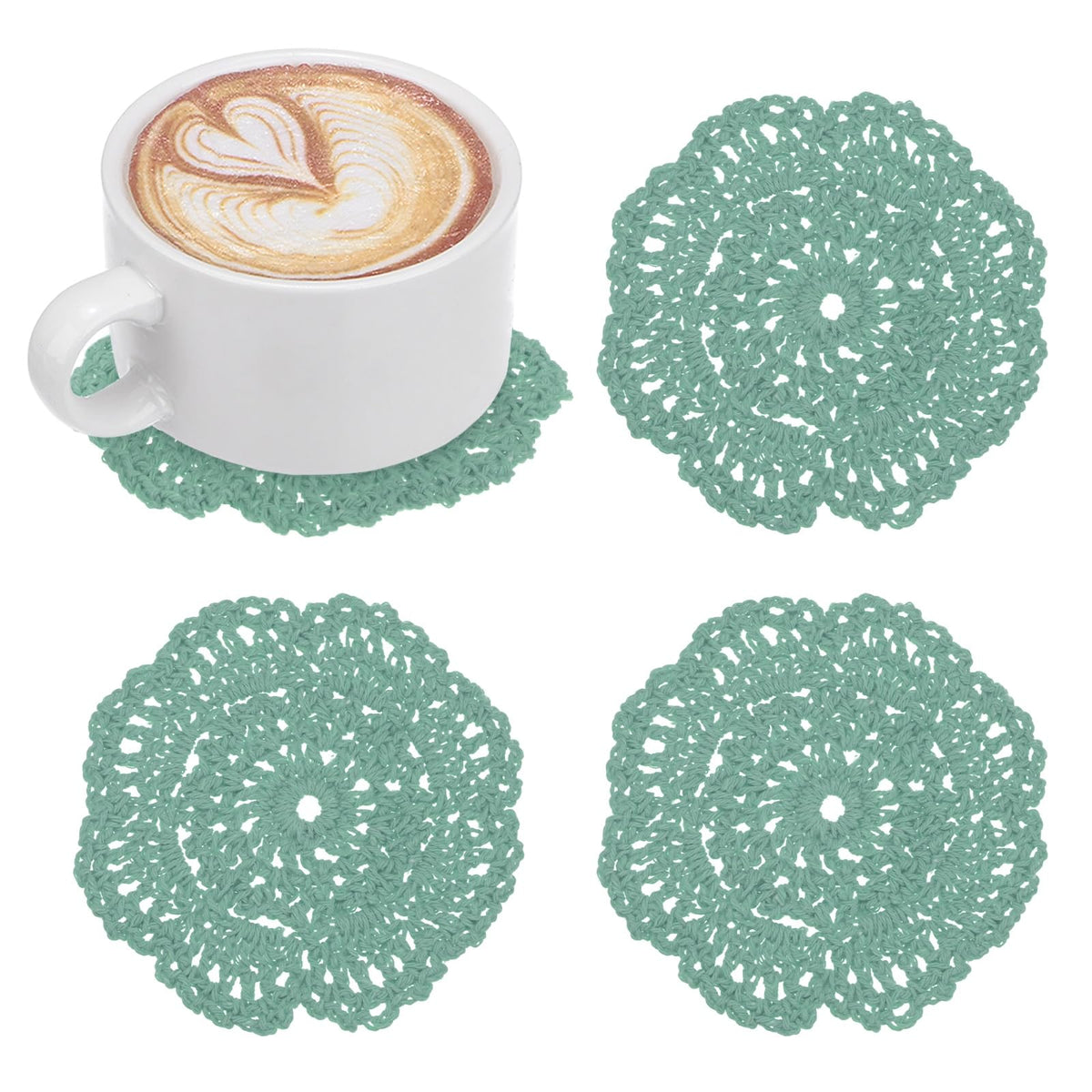 M METERXITY 8pcs Handmade Crochet Coasters 4"/10cm Round Light Pink
