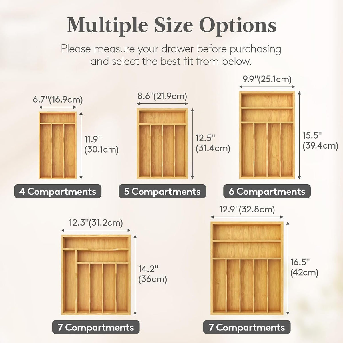 Lifewit Bamboo Silverware Tray for Drawer, 6.7 x 12
