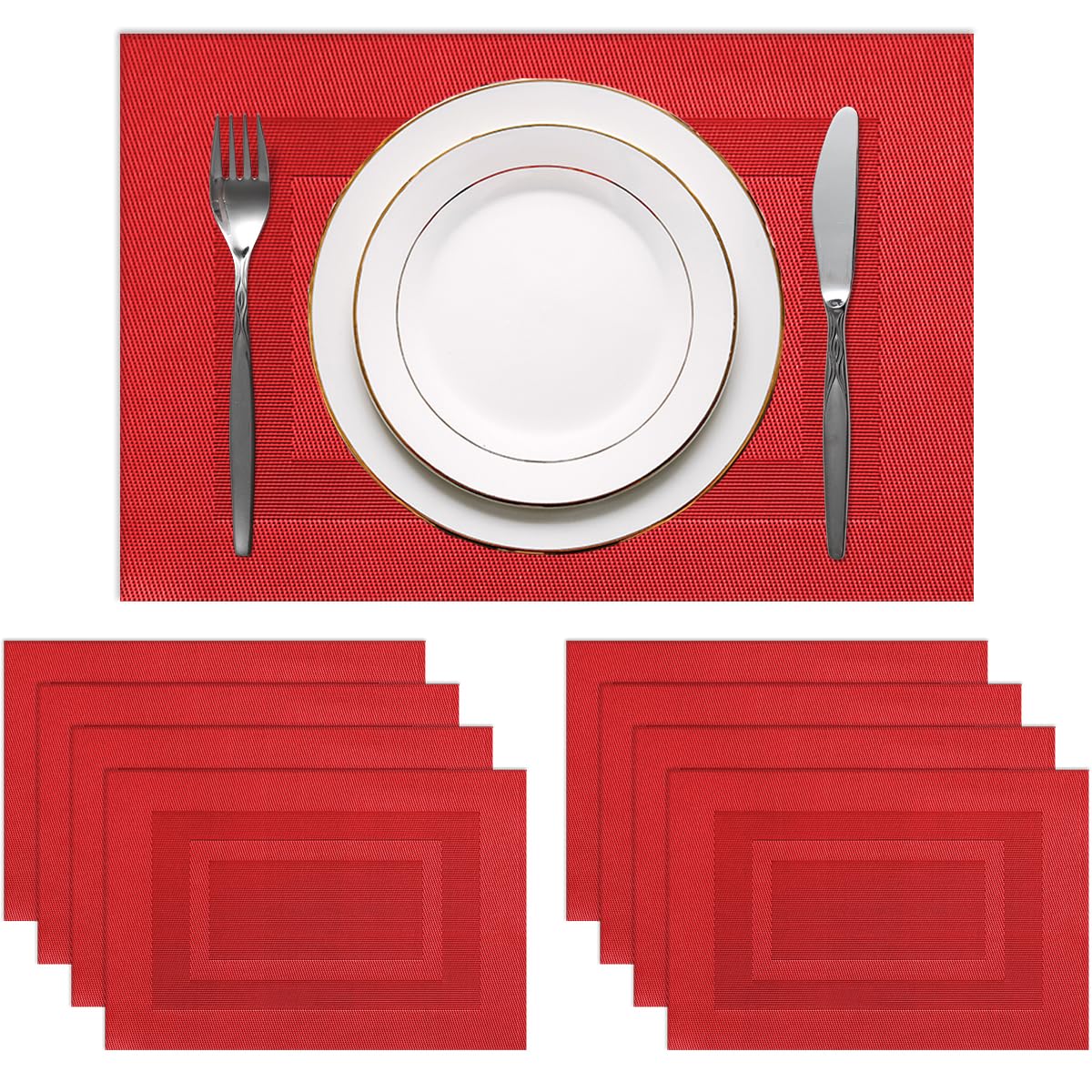 PIGCHCY Beige Placemats Set of 4 Vinyl PVC Durable Place Mats for Dining Table,Heat Resistant Non-Slip Woven Tabel Mats (18x12 inches, Beige)