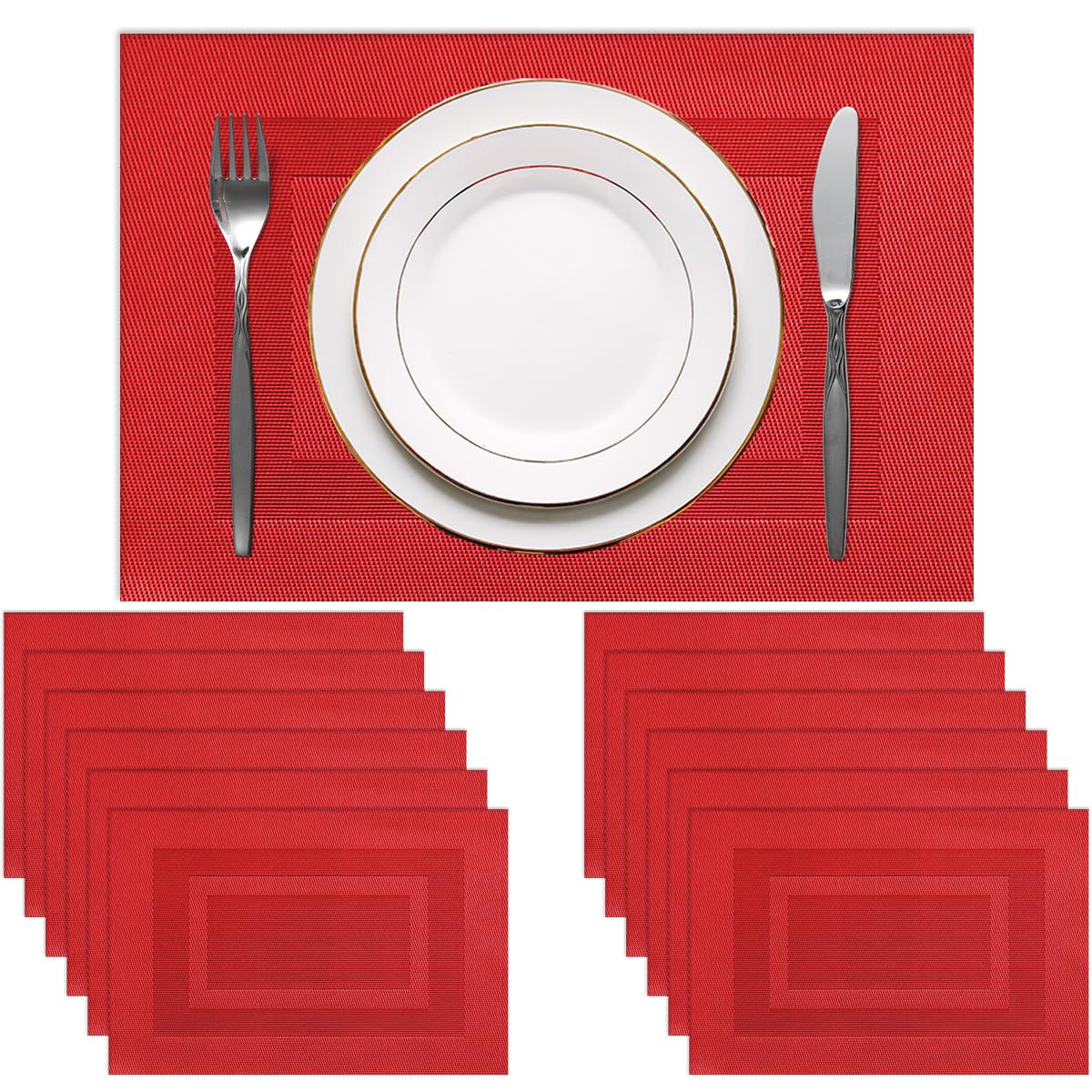 PIGCHCY Beige Placemats Set of 4 Vinyl PVC Durable Place Mats for Dining Table,Heat Resistant Non-Slip Woven Tabel Mats (18x12 inches, Beige)