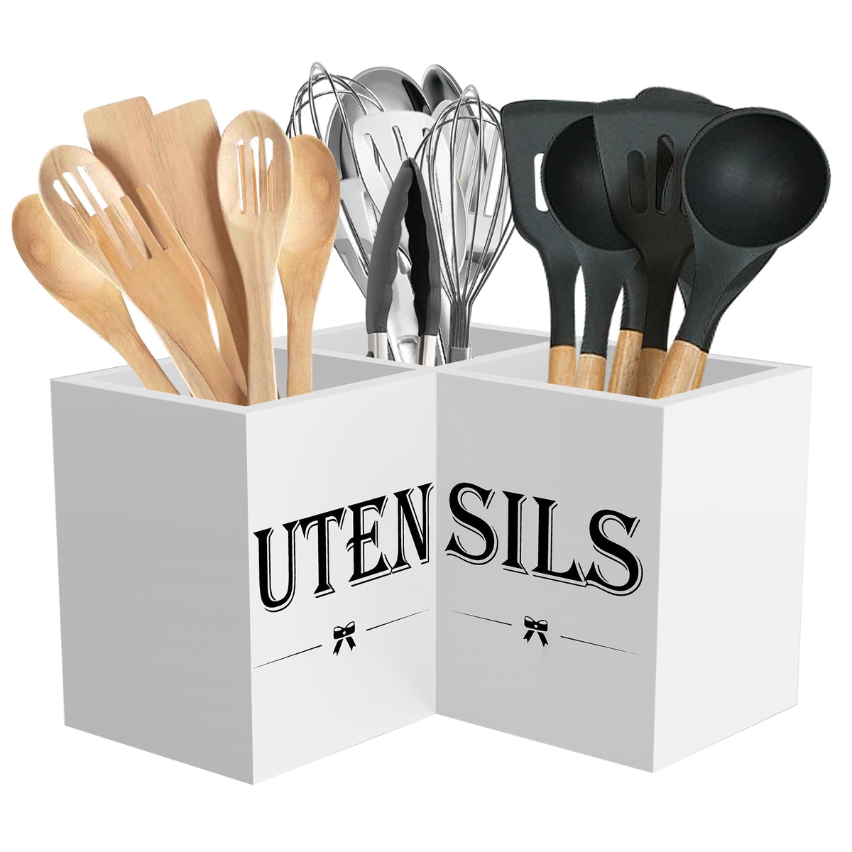 Suli Extra Large Utensil Holder Countertop for Kitchen Counter,Wood,Black