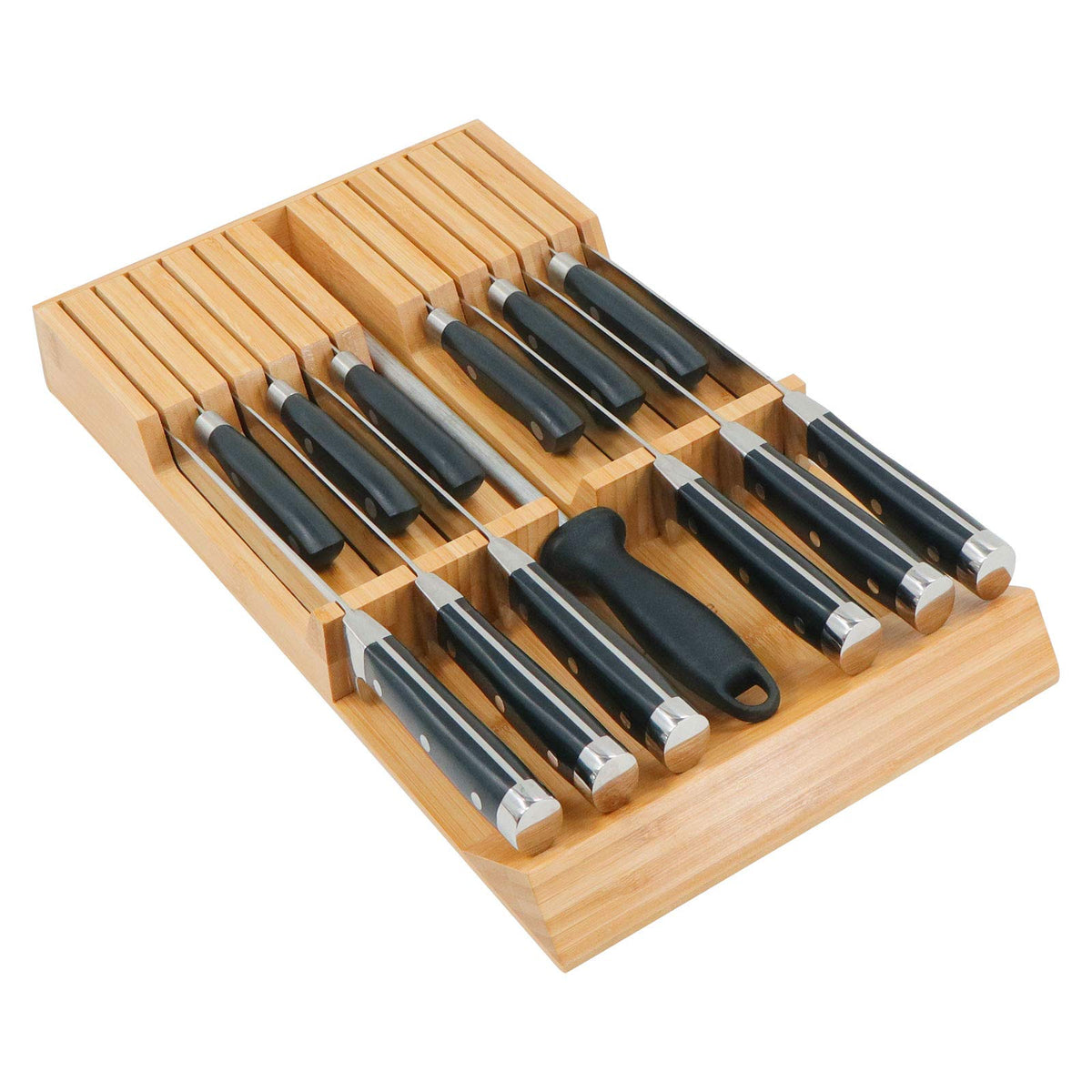 Utoplike In-drawer Knife Block Bamboo Kitchen Knives Drawer Organizer Large