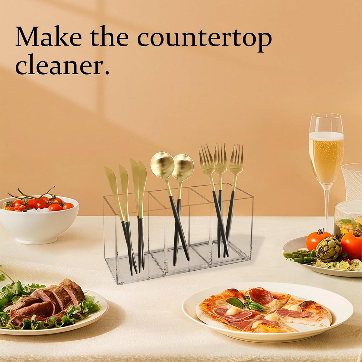 Clear Acrylic Cutlery Organizer 3 Section Utensil Caddy