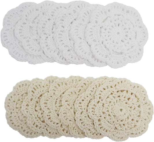 Ouyatoyu Doilies Cloth Lace Crochet Doilies Place Mats Round Handmade Cotton Placemats for Cups Coasters Glasses Small Doilies Cloth 4 Inch 12pcs