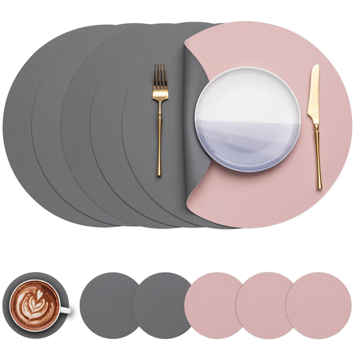 Myir JUN 15 Inches Round Placemats Set of 6 Faux Leather Place Mats