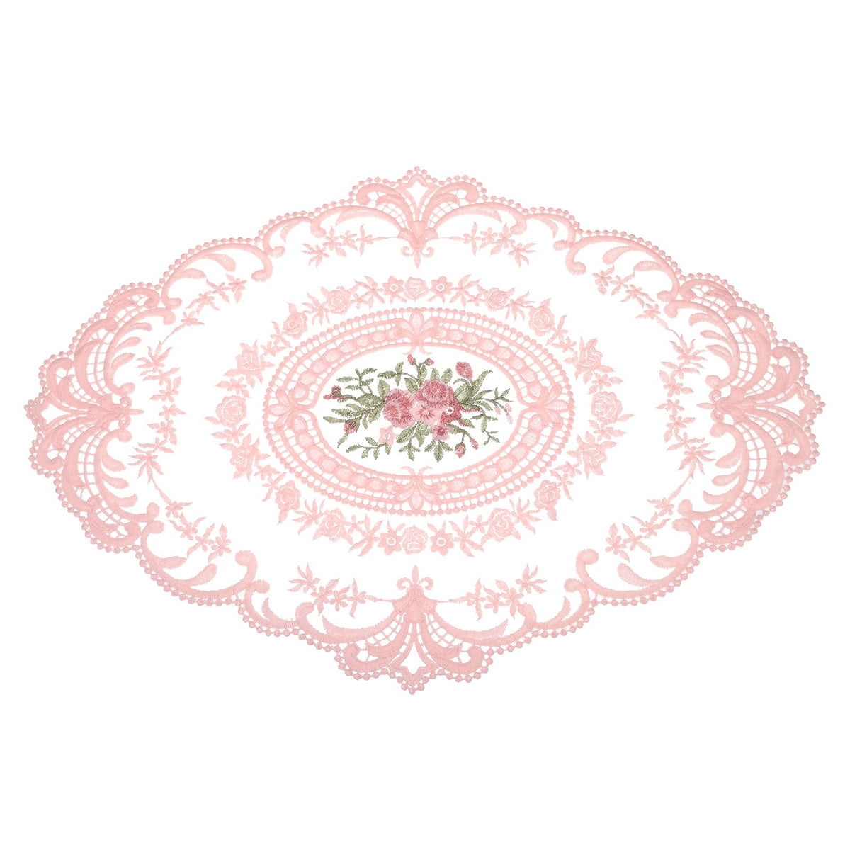 uxcell Retro Lace Placemat 12x16-in Oval Embroidered Table Place Mats French Crochet Doilies Coasters Cup Mat for Home Wedding, Black