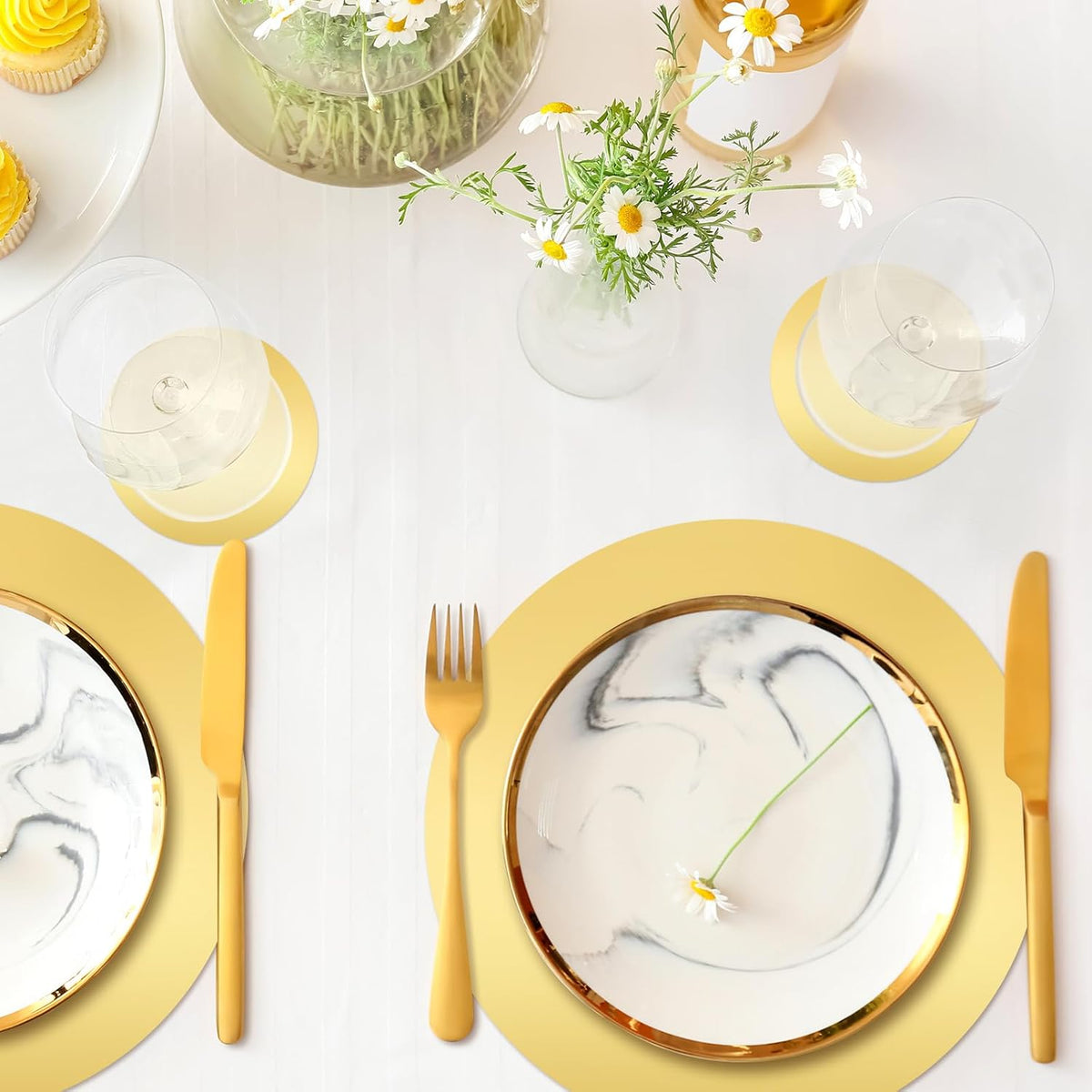 Tioncy 100 Pcs Gold Round Placemats 13" Disposable Paper Chargers Plates