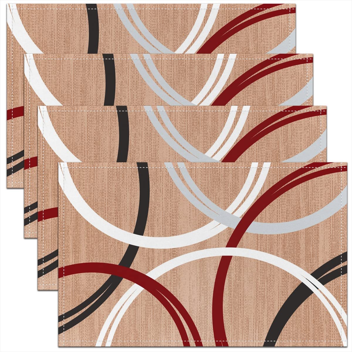 3D Abstract Design Place Mats Red Black Gray White Irregular Pattern Placemats for Teens Adults Men Modern Simple Style Kitchen Mats for Dining Table Set of 4 12x18 Inch
