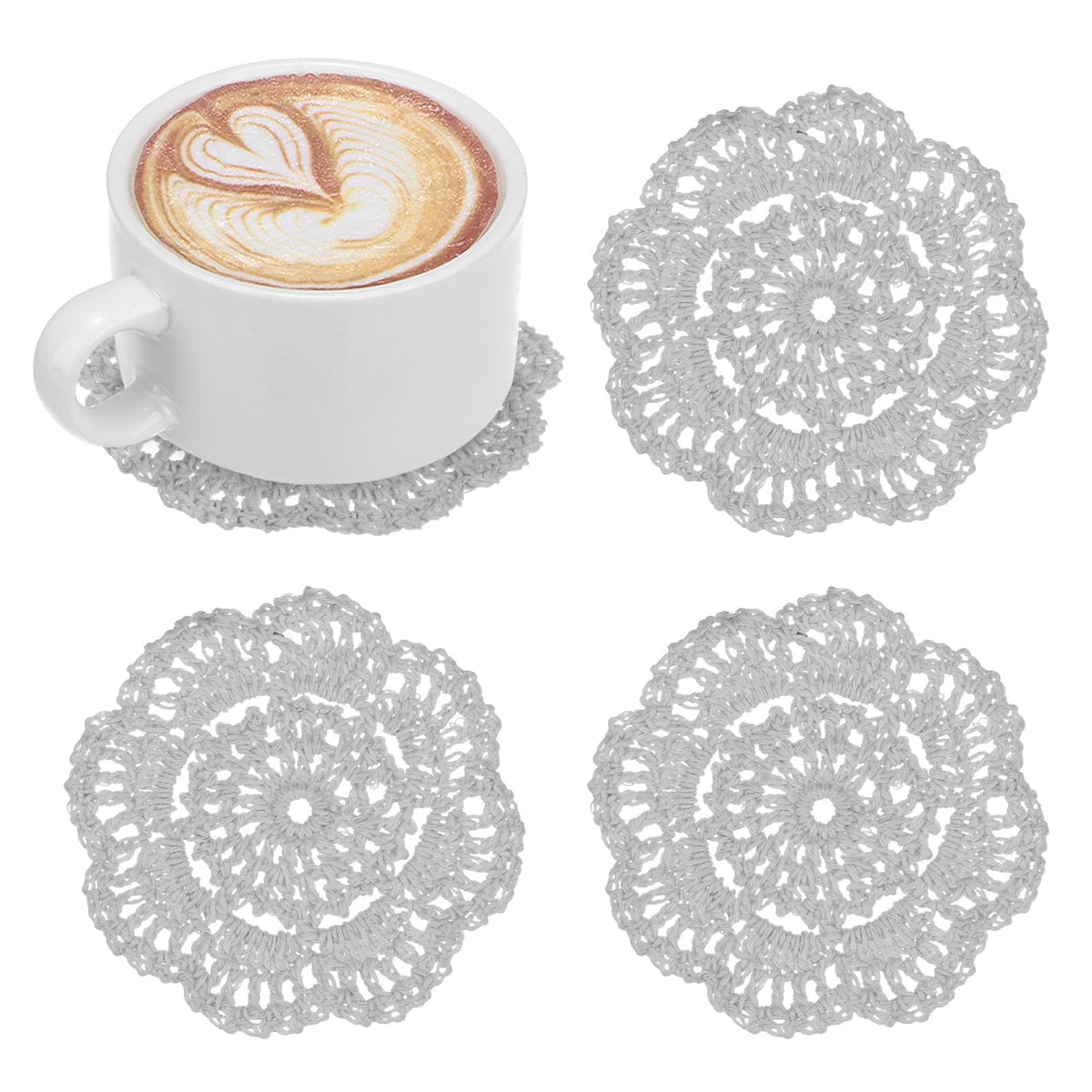 M METERXITY 8pcs Handmade Crochet Coasters 4"/10cm Round Light Pink