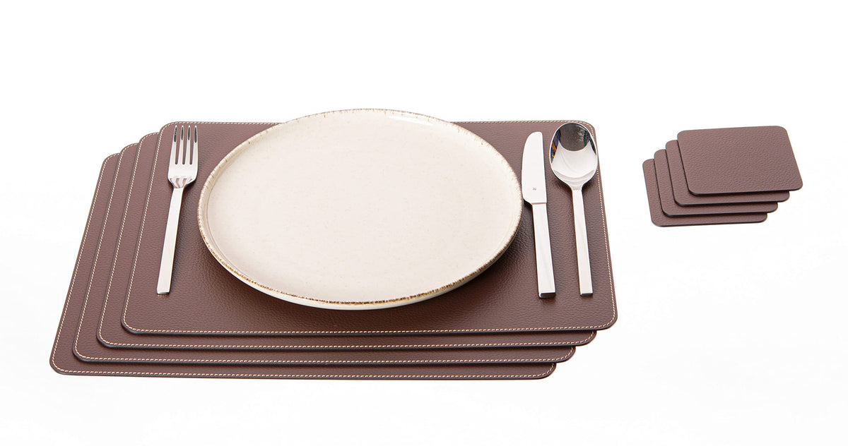 Nikalaz Set of Small Black 4 Placemats and 4 Coasters Made of Recycled Leather, Place Mats (15.7'' x 11.8'' and Coasters 3.9'' x 3.9'', Black)