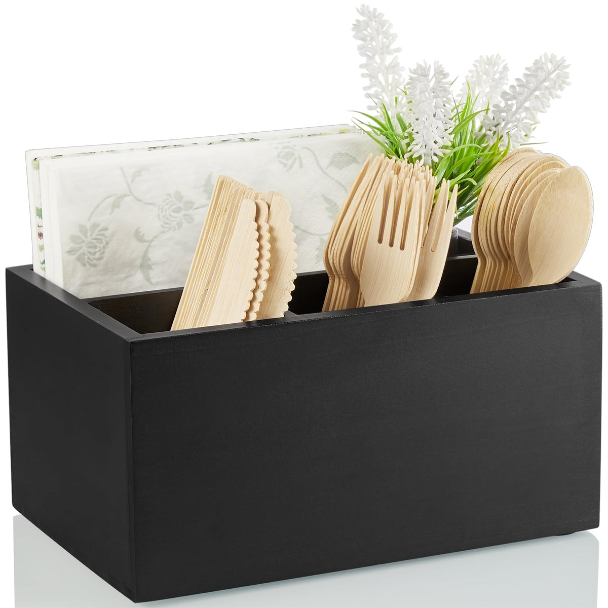 DRASTAR Utensil Caddy, Silverware Caddy for Party, Acacia Wood Silverware Holder, Silverware Organizer Countertop, Cutlery Storage Containers for Kitchen Table