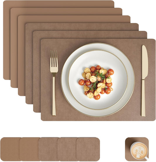 Encasa XO Faux Leather Placemats Set of 6 & Coasters 17"x12" & 3.54"