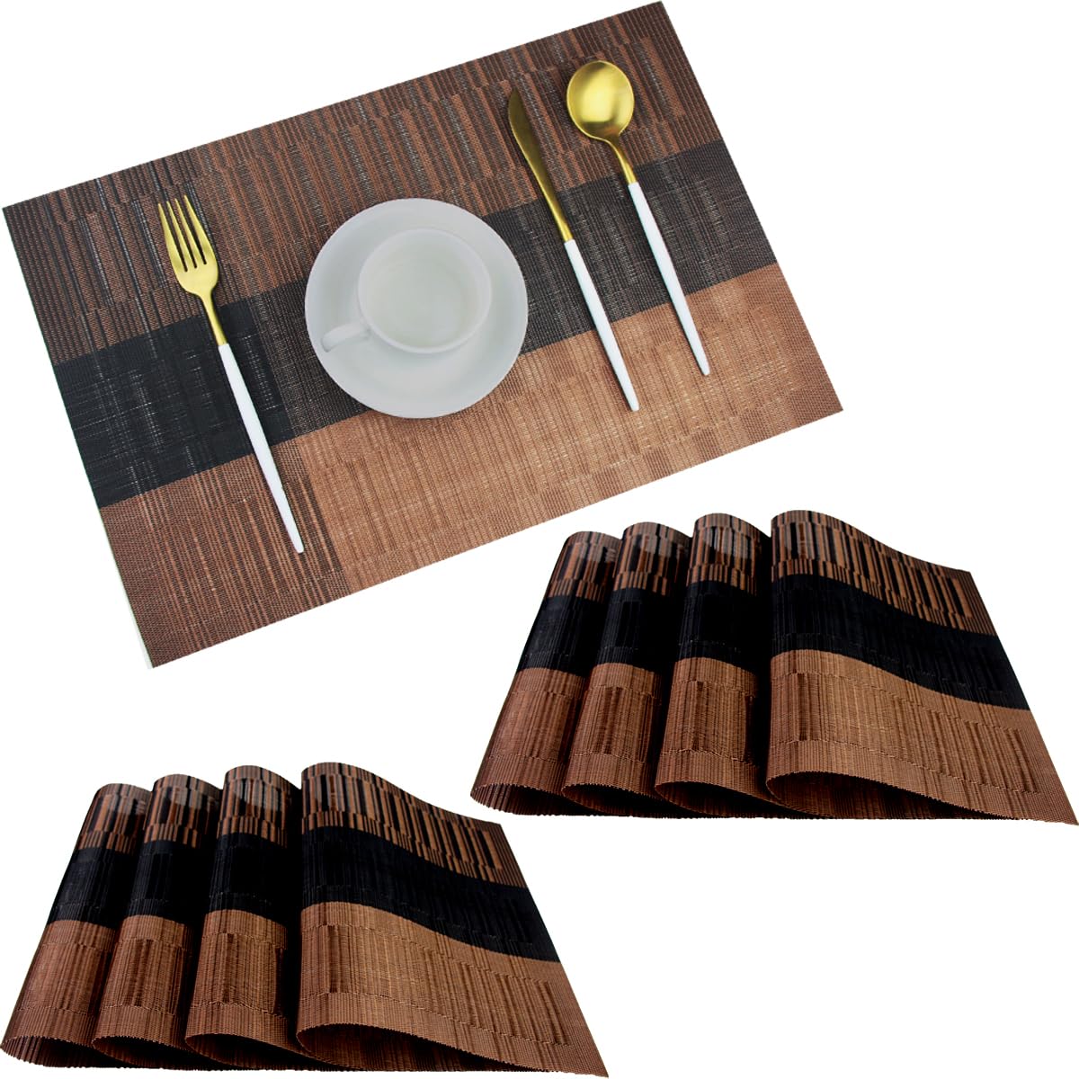 PIGCHCY Beige Placemats Set of 4 Vinyl PVC Durable Place Mats for Dining Table,Heat Resistant Non-Slip Woven Tabel Mats (18x12 inches, Beige)