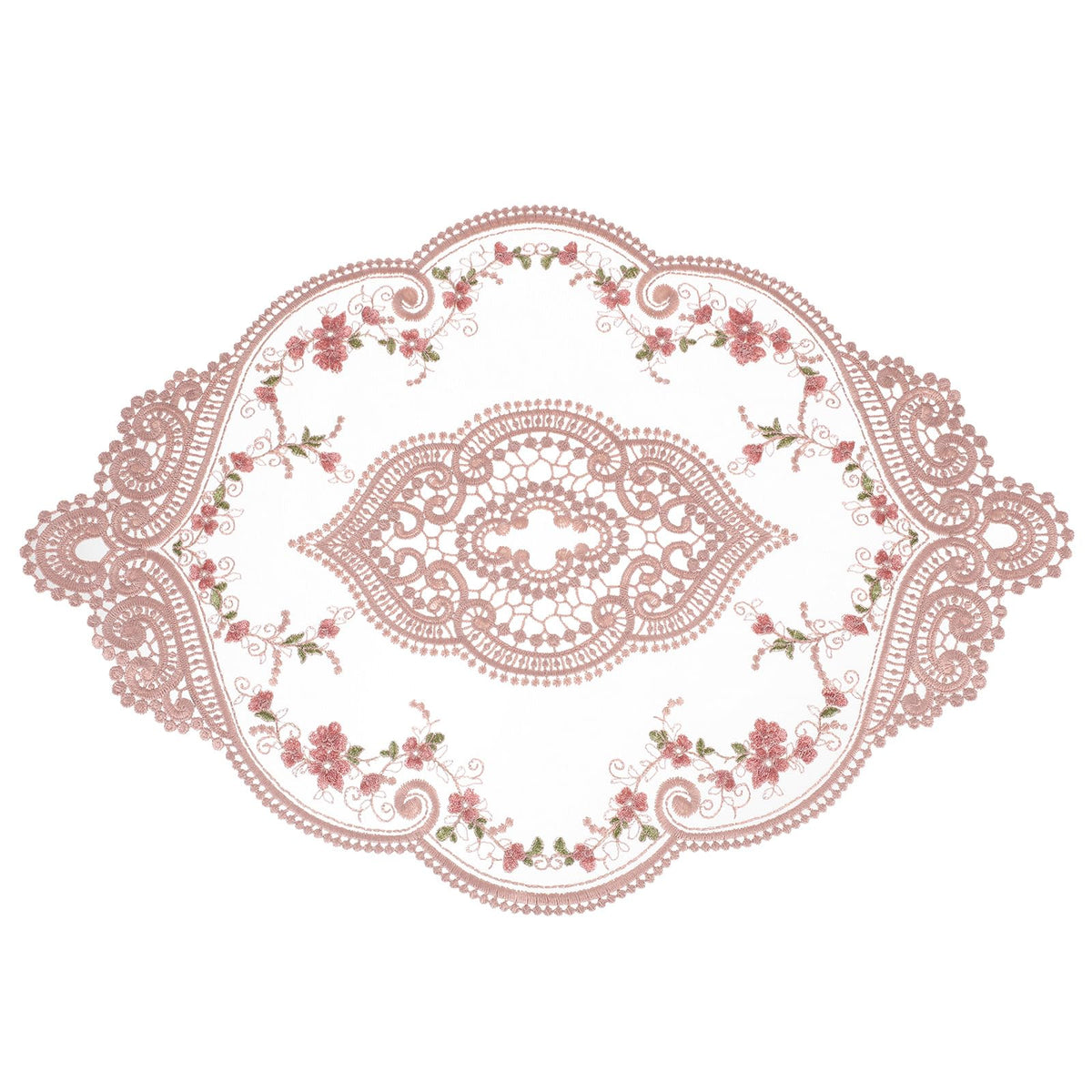 uxcell Retro Lace Placemat 12x17-in Oval Embroidered Table Place Mats French Crochet Doilies Coasters Cup Mat for Home Wedding, Dusty Rose