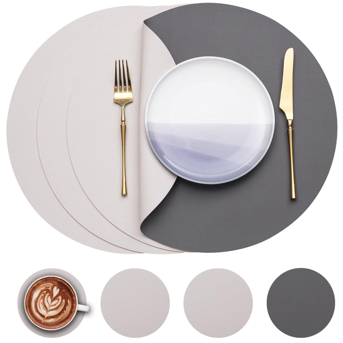 Myir JUN 15 Inches Round Placemats Set of 6 Faux Leather Place Mats