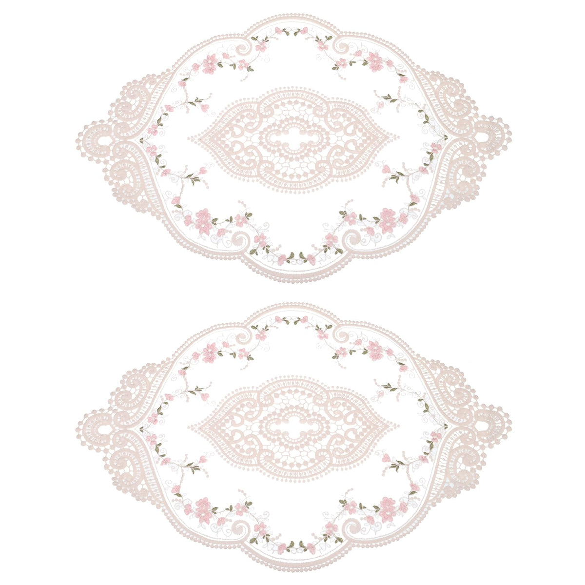uxcell 2Pack Retro Lace Placemat 12x17-in Oval Embroidered Table Place Mats French Crochet Doilies Coasters Cup Mat for Home Wedding, Red