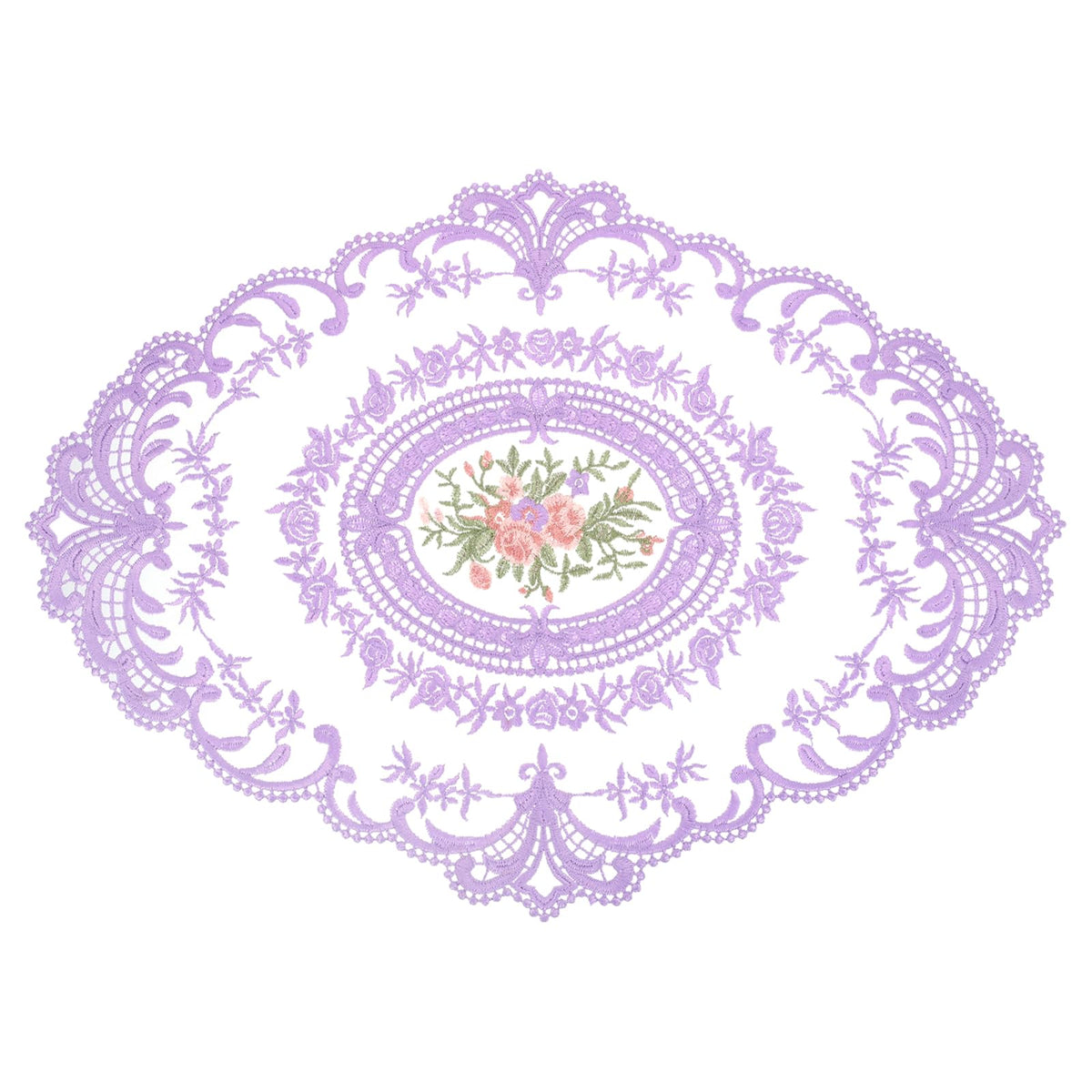 uxcell Retro Lace Placemat 16x22-in Oval Embroidered Table Place Mats French Crochet Doilies Coasters Cup Mat for Home Wedding, Pure White