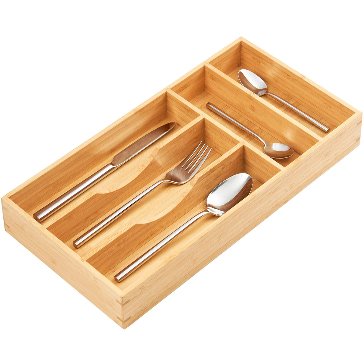 Umilife Bamboo Kitchen Drawer Organizer, 9 Inch Silverware Utensils Tray Holder for Small Drawer, Wood Caddy for Flatware Cutlery Knives