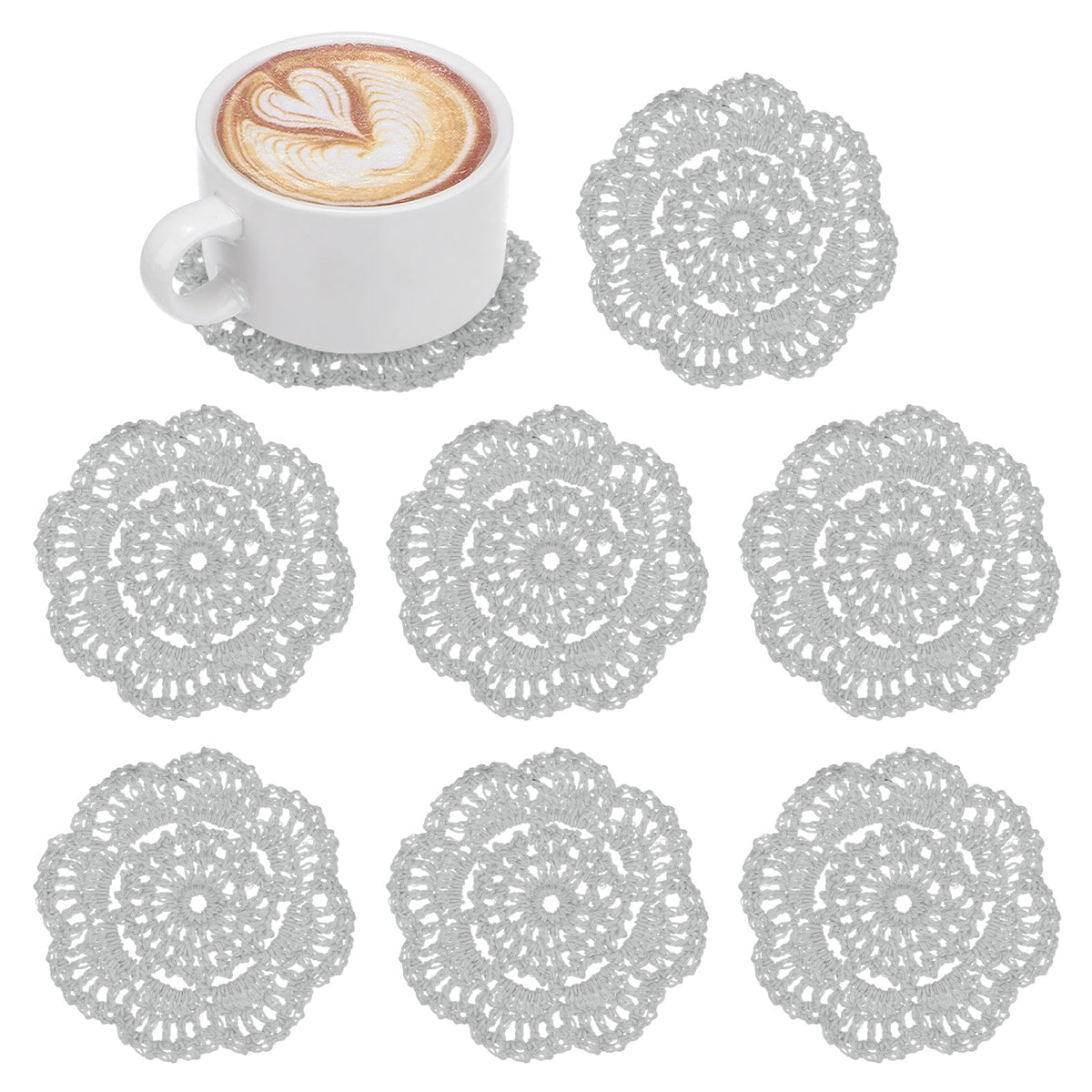 M METERXITY 8pcs Handmade Crochet Coasters 4"/10cm Round Light Pink
