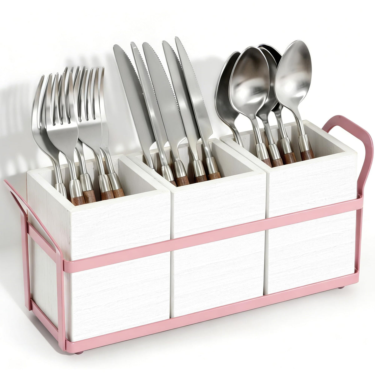 Bamboo Silverware Caddy for Kitchen Countertop, Wooden Utensil Holder