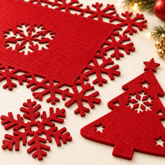 24 Pcs Red and Green Christmas Felt Place Mats and Coasters Set