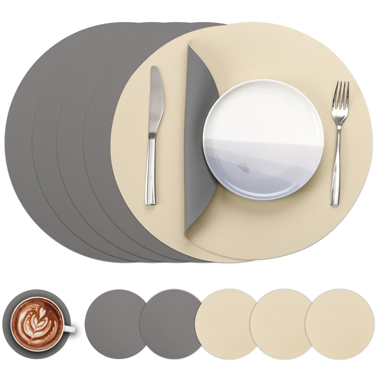 Myir JUN 15 Inches Round Placemats Set of 6 Faux Leather Place Mats