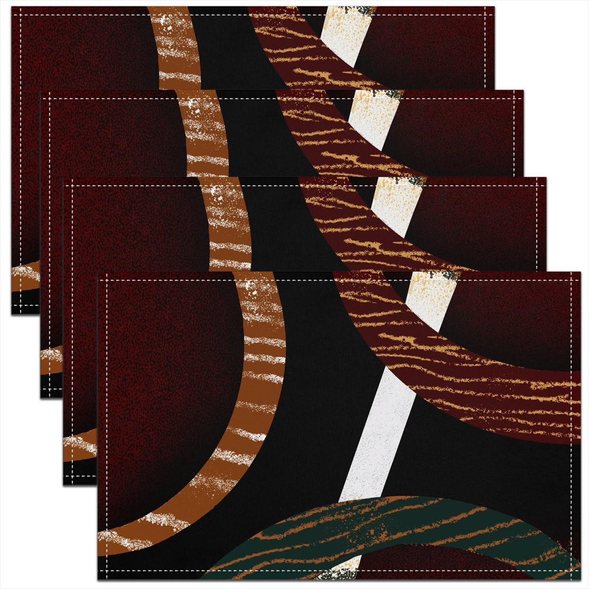 3D Abstract Design Place Mats Red Black Gray White Irregular Pattern Placemats for Teens Adults Men Modern Simple Style Kitchen Mats for Dining Table Set of 4 12x18 Inch