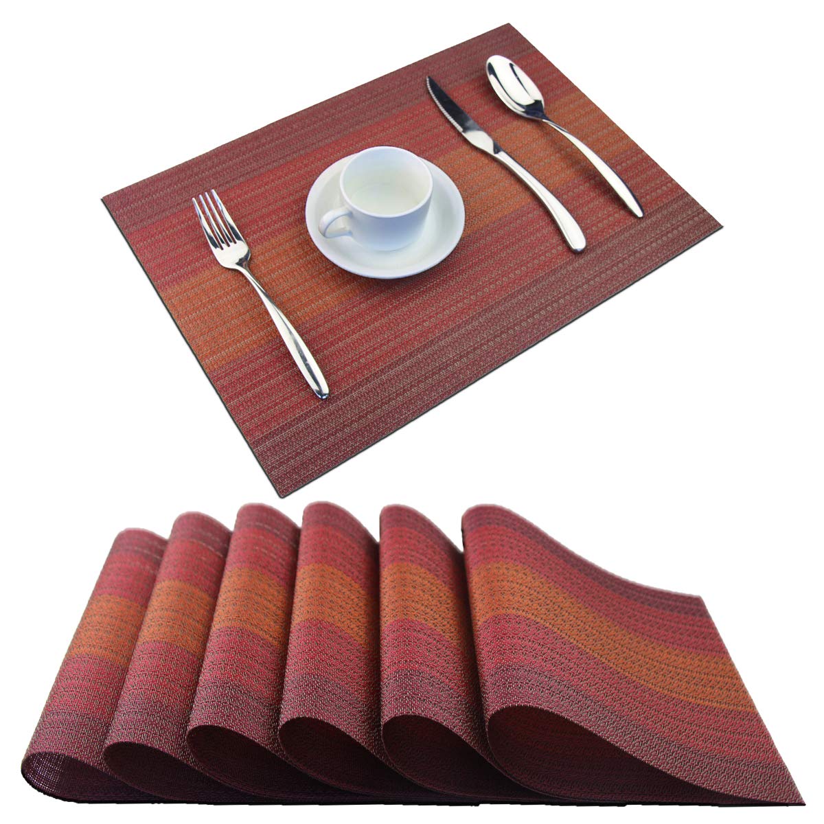 PIGCHCY Beige Placemats Set of 4 Vinyl PVC Durable Place Mats for Dining Table,Heat Resistant Non-Slip Woven Tabel Mats (18x12 inches, Beige)