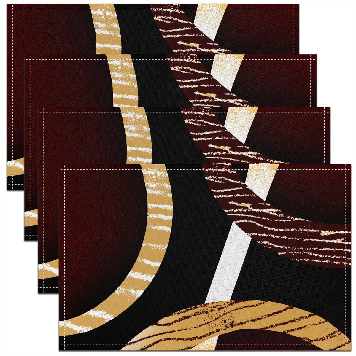 3D Abstract Design Place Mats Red Black Gray White Irregular Pattern Placemats for Teens Adults Men Modern Simple Style Kitchen Mats for Dining Table Set of 4 12x18 Inch