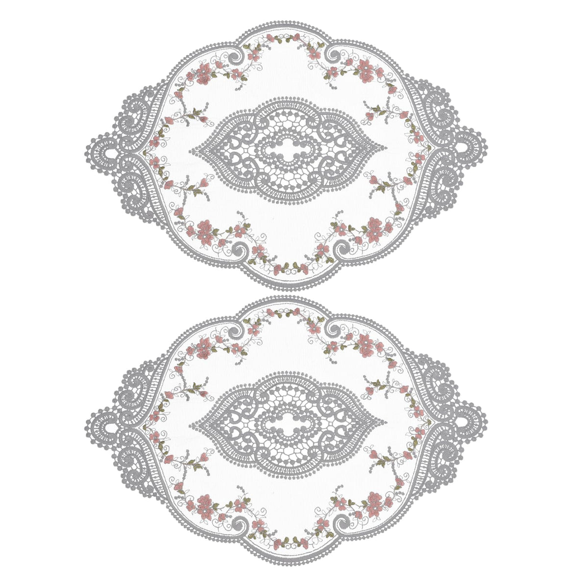 uxcell 2Pack Retro Lace Placemat 12x17-in Oval Embroidered Table Place Mats French Crochet Doilies Coasters Cup Mat for Home Wedding, Red