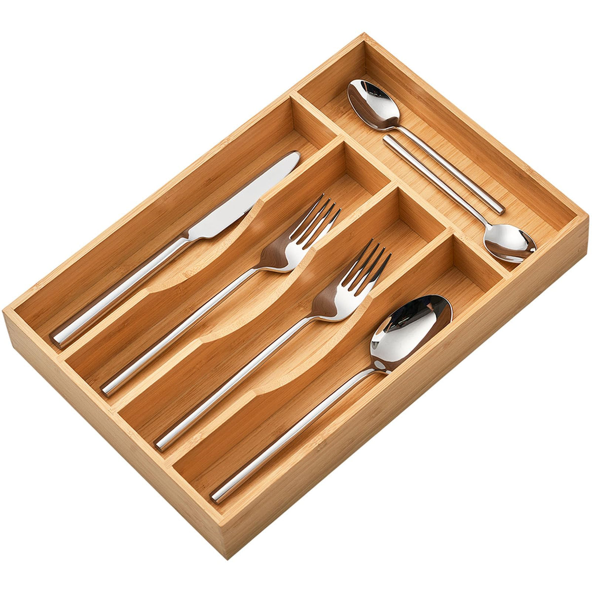 Umilife Bamboo Kitchen Drawer Organizer, 9 Inch Silverware Utensils Tray Holder for Small Drawer, Wood Caddy for Flatware Cutlery Knives