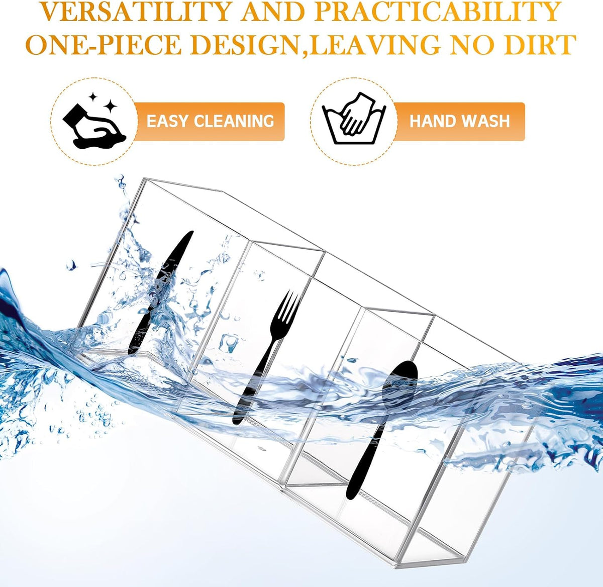Suzile Acrylic Silverware utensil holder 3 Section,Rectangle,M,Clear
