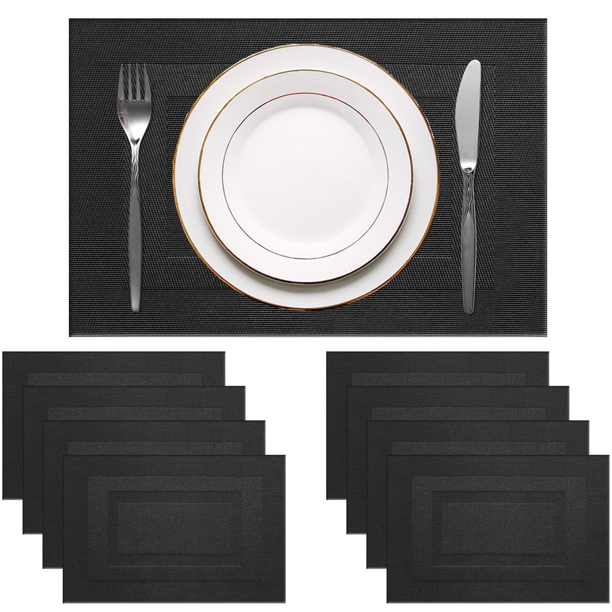PIGCHCY Beige Placemats Set of 4 Vinyl PVC Durable Place Mats for Dining Table,Heat Resistant Non-Slip Woven Tabel Mats (18x12 inches, Beige)