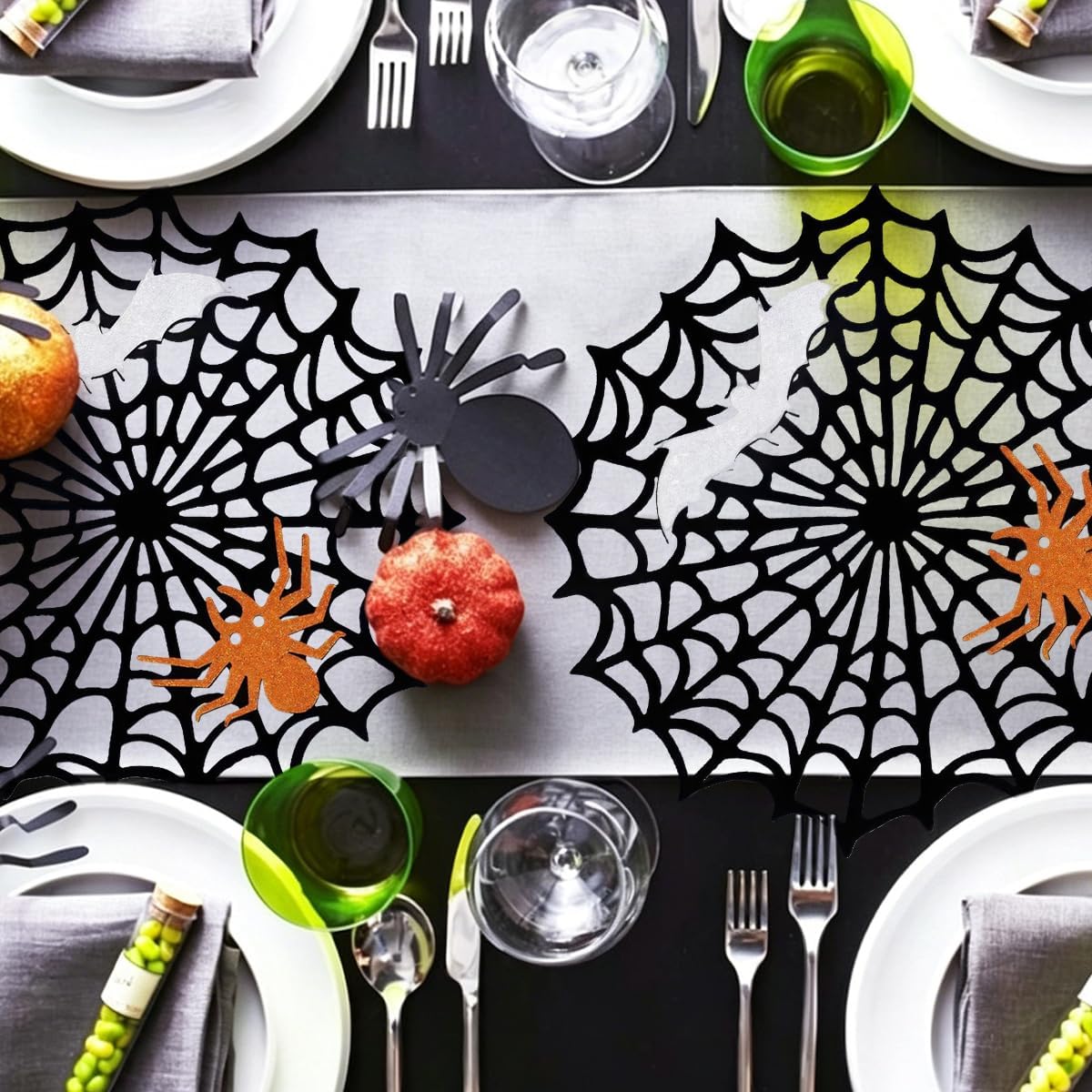 Halloween Spider Web Placemats Set of 6, Hollow Out Spider Web Coasters Placemat Dining Table Mats Decor for Holiday Party Decorations