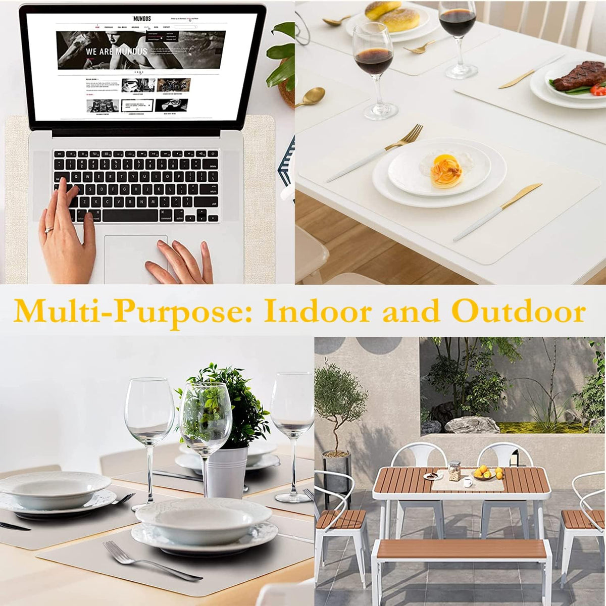 Placemats Set of 6, Faux Leather Place Mats with Coasters, Waterproof, Stain Resistant, Heat Resistant, Easy to Clean PU Table Mats for Dining Table and Decor (Set of 6, Rectangle Cream White)