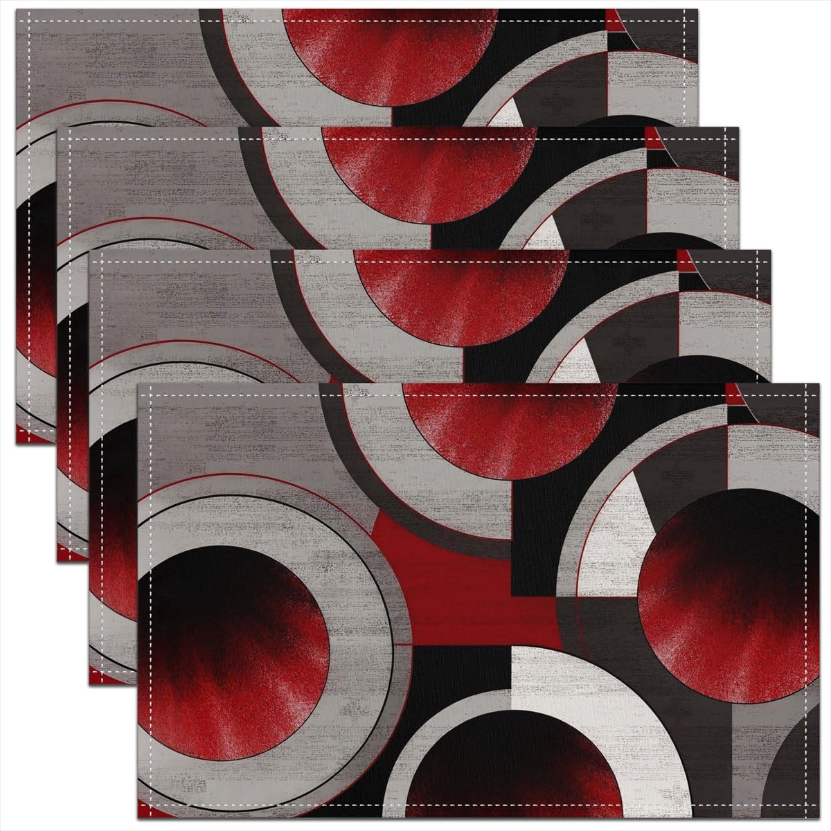 3D Abstract Design Place Mats Red Black Gray White Irregular Pattern Placemats for Teens Adults Men Modern Simple Style Kitchen Mats for Dining Table Set of 4 12x18 Inch