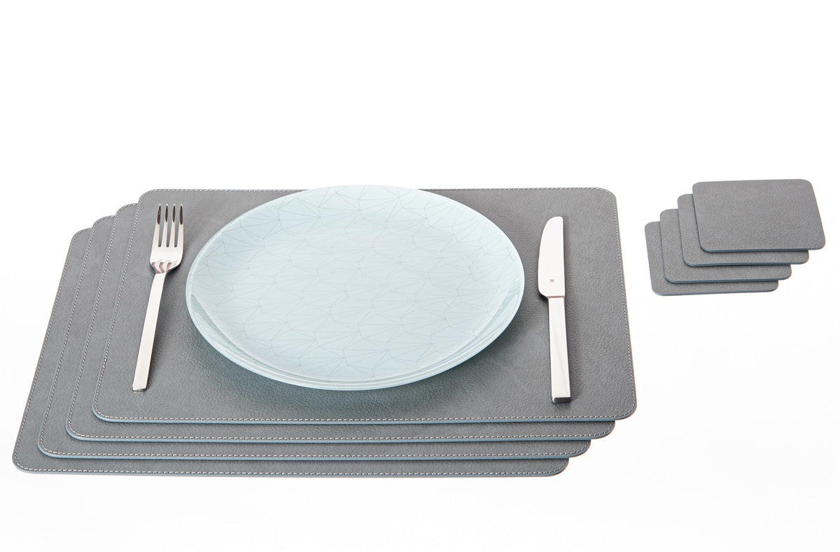 Nikalaz Set of Small Black 4 Placemats and 4 Coasters Made of Recycled Leather, Place Mats (15.7'' x 11.8'' and Coasters 3.9'' x 3.9'', Black)