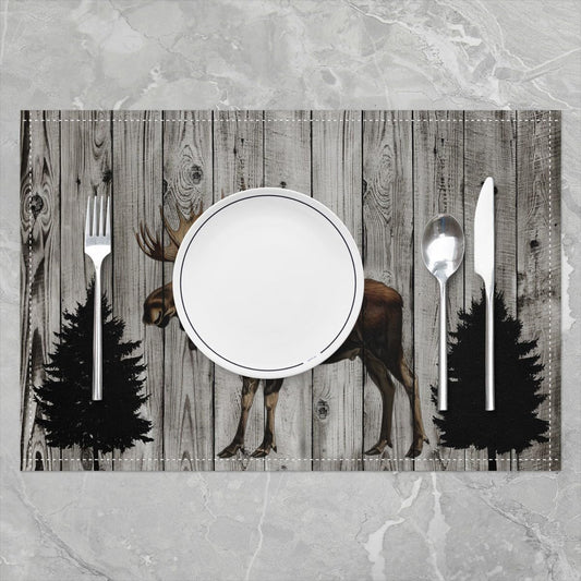 3D Moose Elegant Placemats for Dining Table Set of 4 Barn Door Wooden Stripes Place Mats 12x18 Inch for Restaurant Elk Deer Wildlife Kitchen Table Mats Easy to Clean