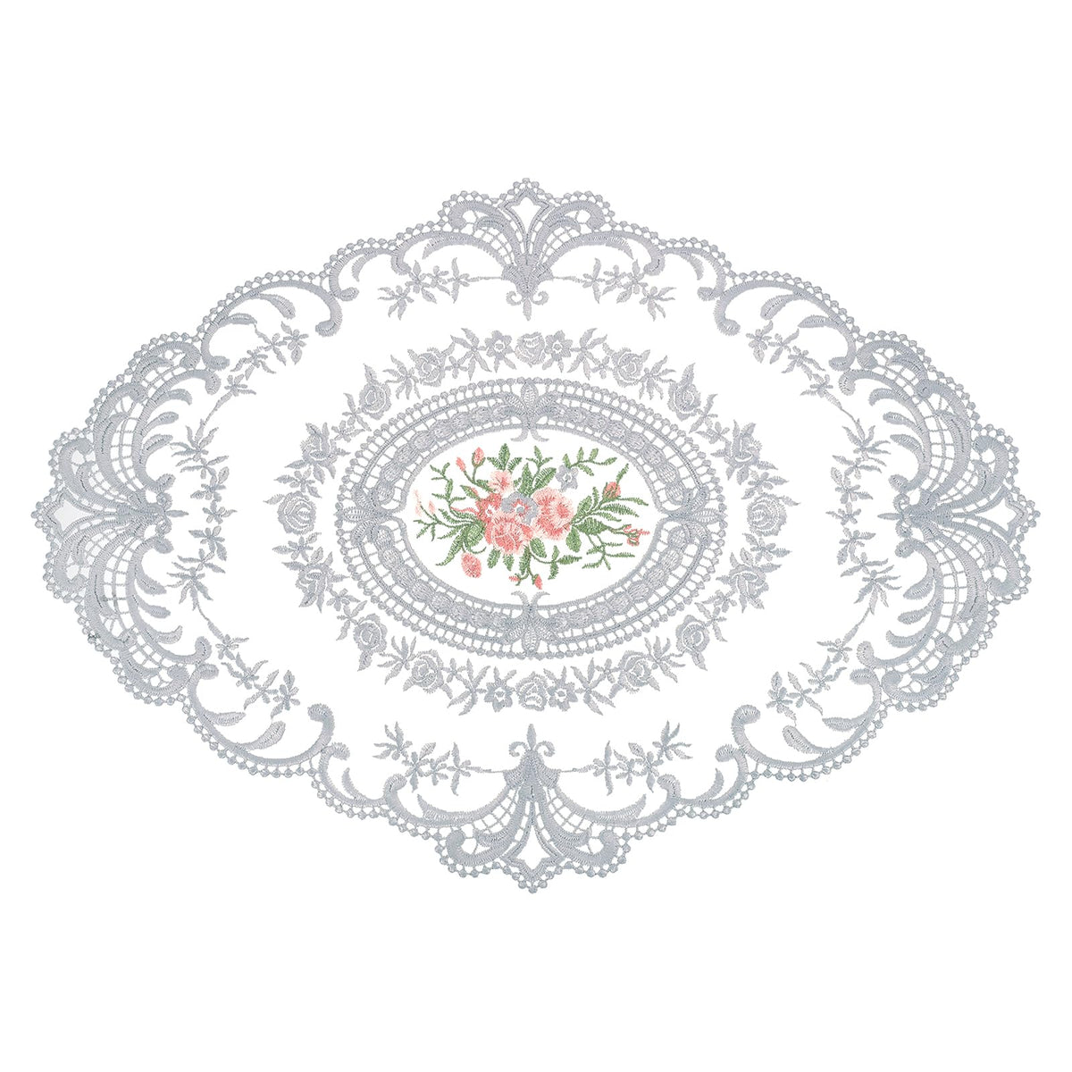 uxcell Retro Lace Placemat 16x22-in Oval Embroidered Table Place Mats French Crochet Doilies Coasters Cup Mat for Home Wedding, Pure White