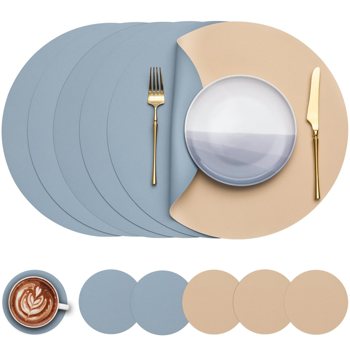 Myir JUN 15 Inches Round Placemats Set of 6 Faux Leather Place Mats