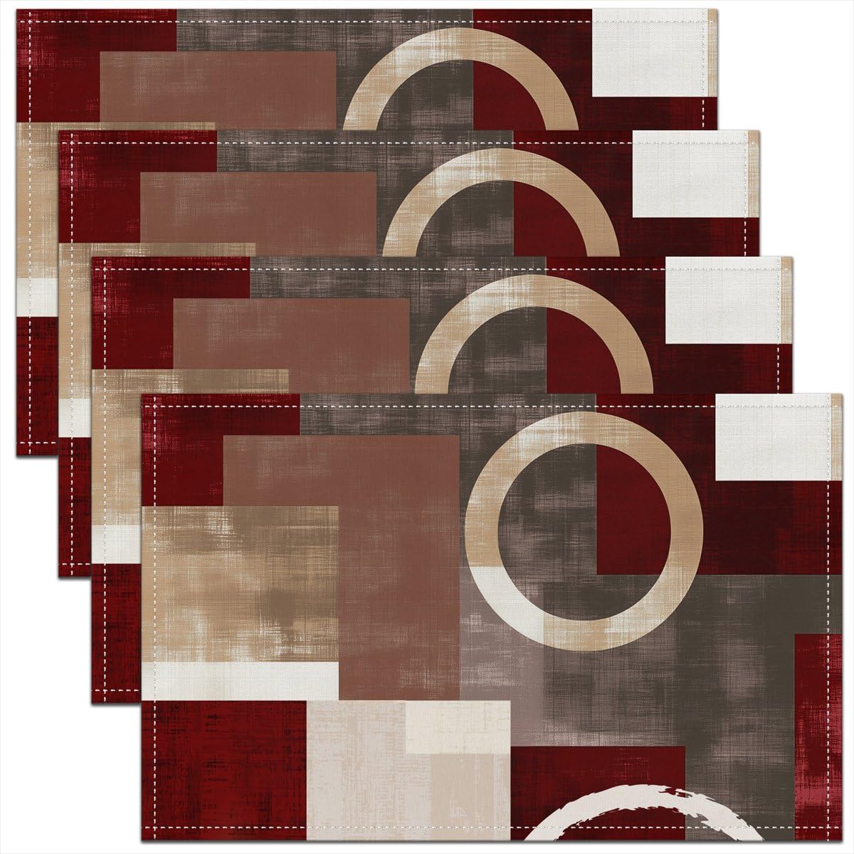 3D Abstract Design Place Mats Red Black Gray White Irregular Pattern Placemats for Teens Adults Men Modern Simple Style Kitchen Mats for Dining Table Set of 4 12x18 Inch