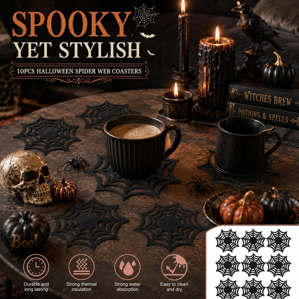 VOSAREA 10pcs Halloween Spider Web Coasters Placemat Decorative Table Placemats Doilies Halloween Decorarion Supplies