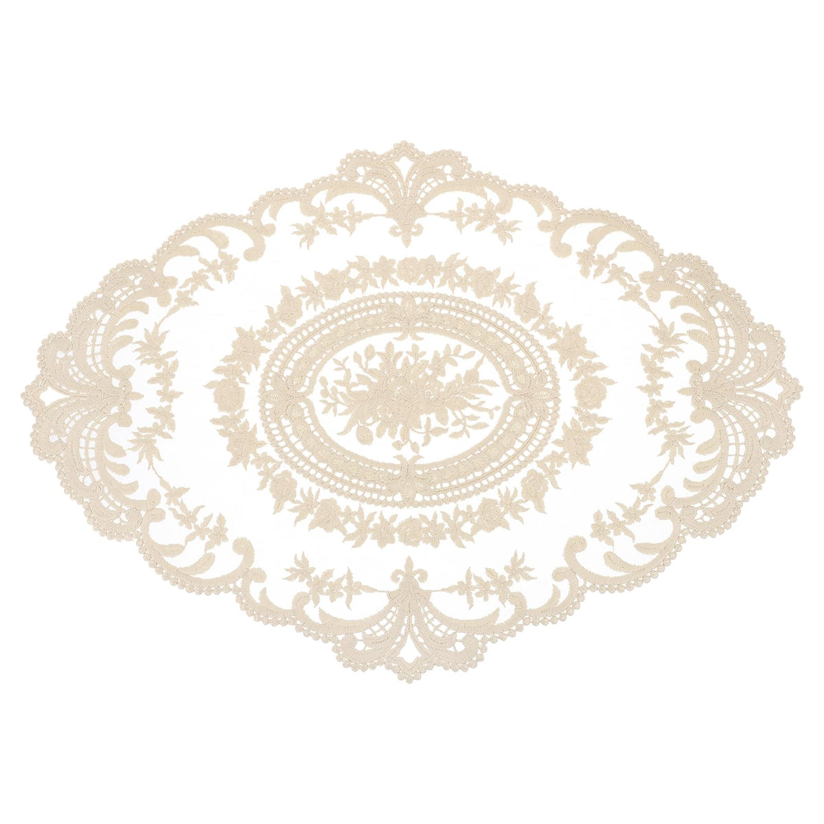 uxcell Retro Lace Placemat 16x22-in Oval Embroidered Table Place Mats French Crochet Doilies Coasters Cup Mat for Home Wedding, Pure White