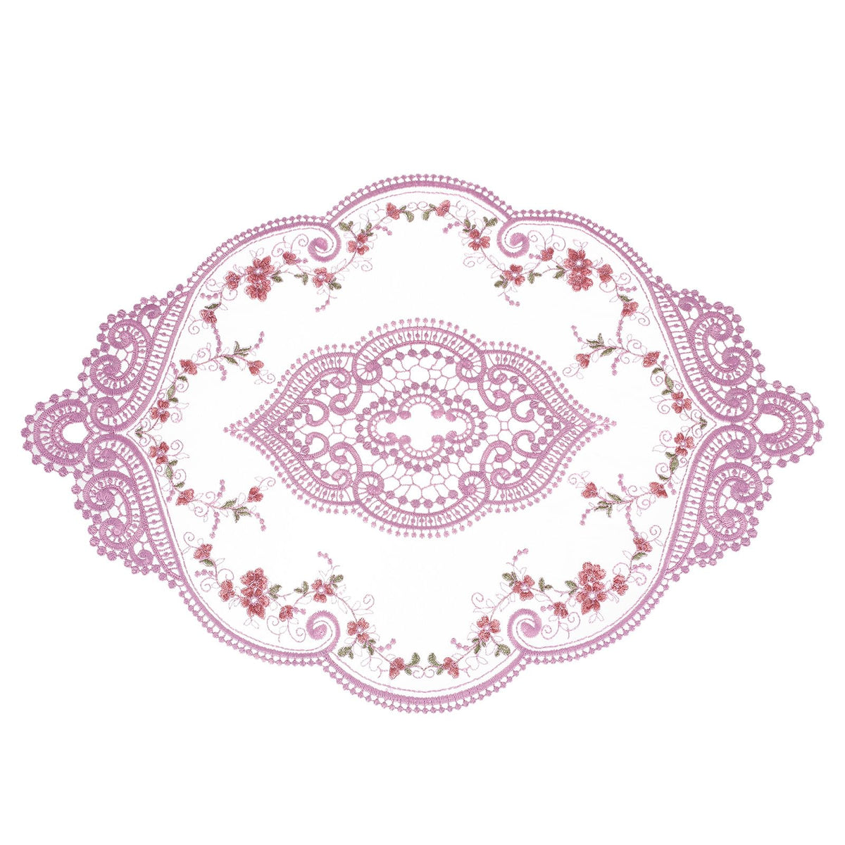 uxcell Retro Lace Placemat 12x17-in Oval Embroidered Table Place Mats French Crochet Doilies Coasters Cup Mat for Home Wedding, Dusty Rose
