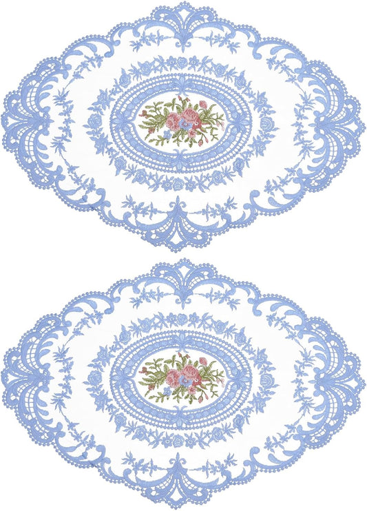 uxcell Retro Lace Placemat 12x16 Oval Embroidered Table Place 2Pack Gray
