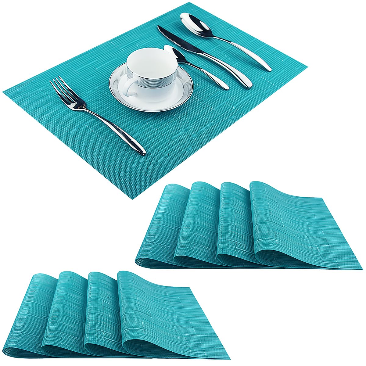 PIGCHCY Beige Placemats Set of 4 Vinyl PVC Durable Place Mats for Dining Table,Heat Resistant Non-Slip Woven Tabel Mats (18x12 inches, Beige)